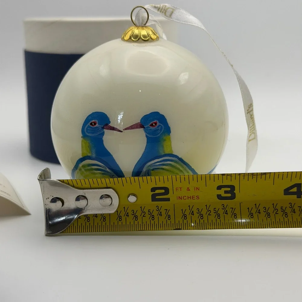 Two Turtle Doves Glass Ornament 12 Days‎ of Christmas Dillard's 2008 Handpainted